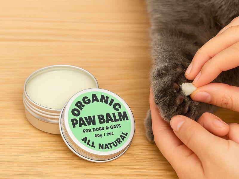 Groene en witte pot biologische pootbalsem voor katten, 60g, verzacht en beschermt pootkussentjes.